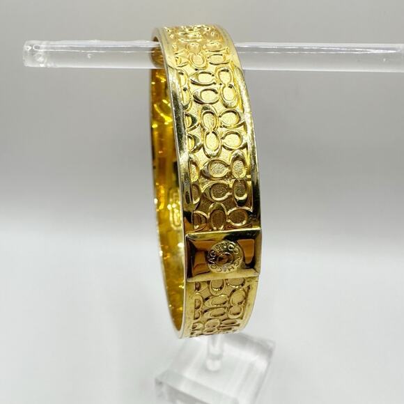 Coach Designer Gold Monogram C’s Bangle Bracelet Minimalist Quiet Luxury C - Picture 1 of 12